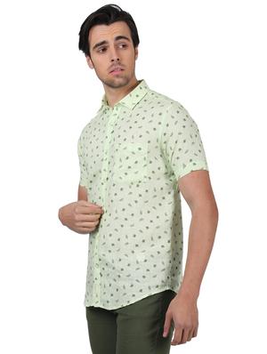 green printed linen casual shirt - 17617534 - Standard Image - 2