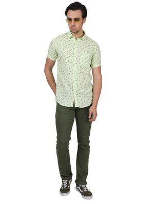 green printed linen casual shirt - 17617534 - Standard Image - 4