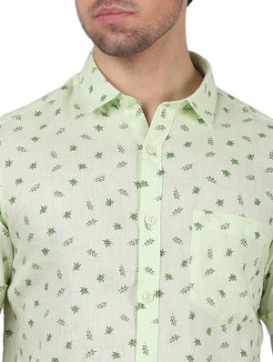 green printed linen casual shirt - 17617534 - Standard Image - 5