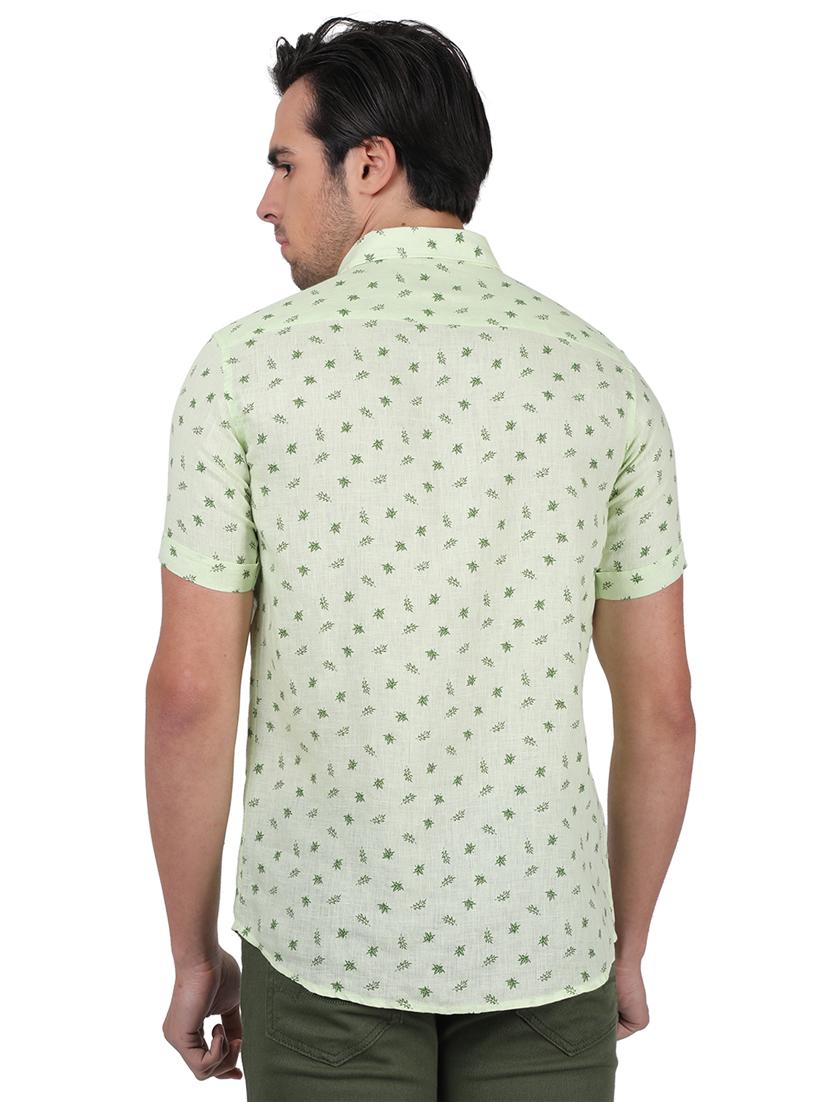 green printed linen casual shirt - 17617534 - Zoom Image - 3