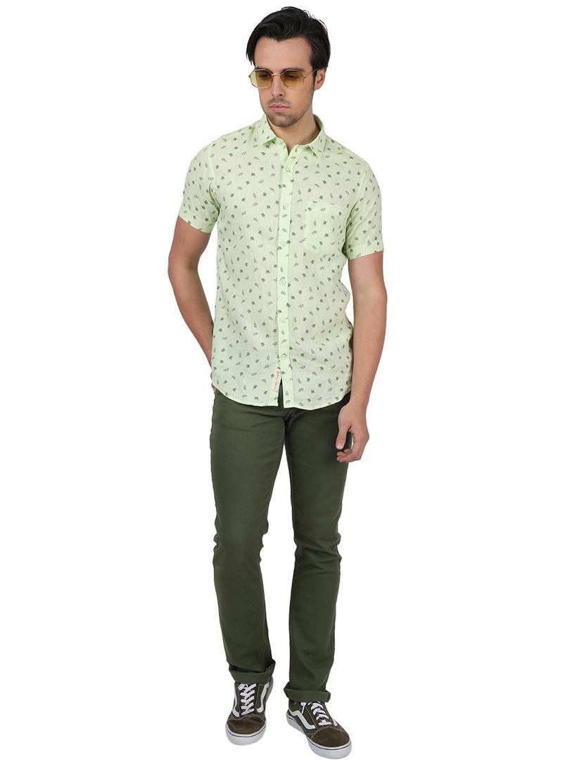 green printed linen casual shirt - 17617534 - Zoom Image - 4