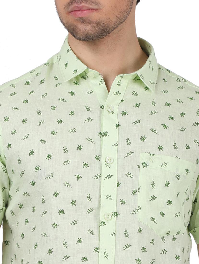 green printed linen casual shirt - 17617534 - Zoom Image - 5