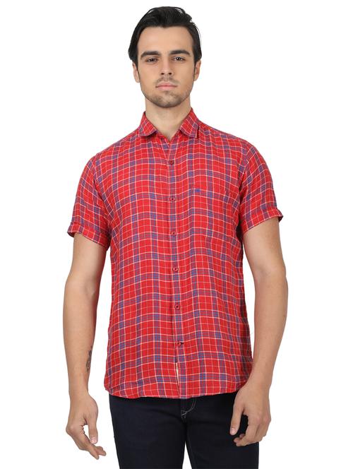 red checkered linen casual shirt - 17617535 - Standard Image - 1
