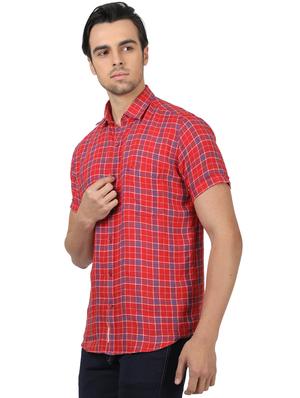 red checkered linen casual shirt - 17617535 - Standard Image - 2