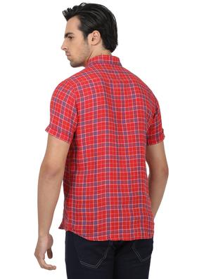 red checkered linen casual shirt - 17617535 - Standard Image - 3