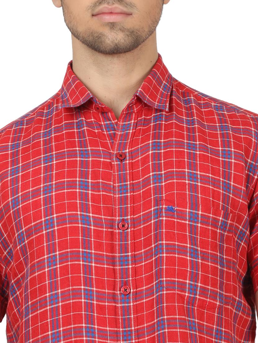 red checkered linen casual shirt - 17617535 - Zoom Image - 5