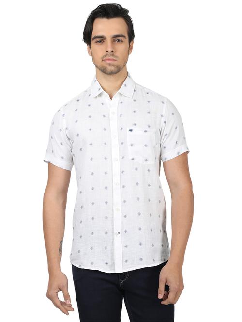 white printed linen casual shirt - 17617537 - Standard Image - 1