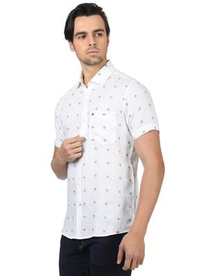 white printed linen casual shirt - 17617537 - Standard Image - 2