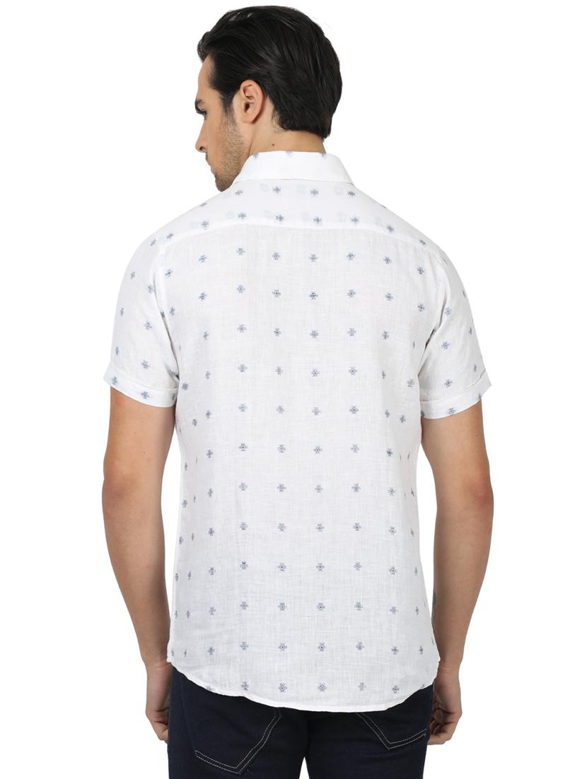 white printed linen casual shirt - 17617537 - Zoom Image - 3