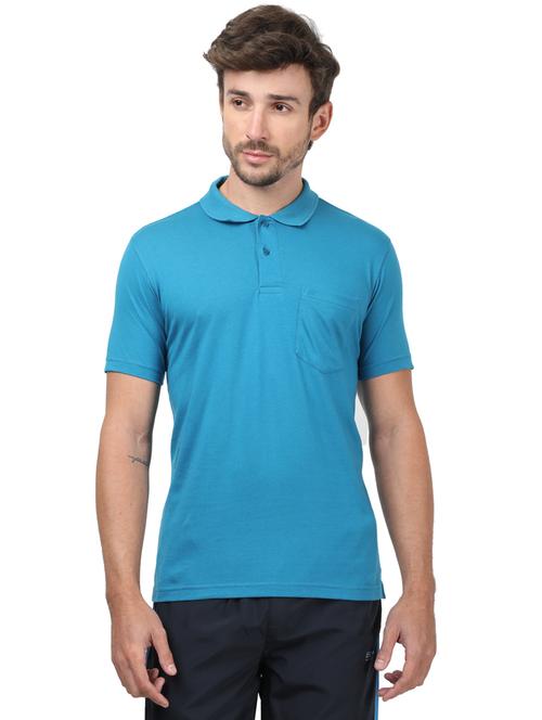 blue solid polo t-shirt - 17617542 - Standard Image - 1