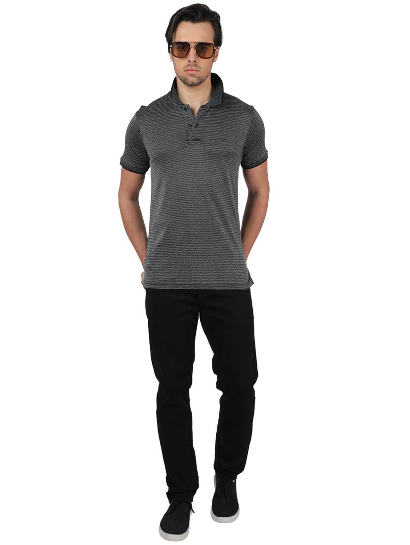 grey self design polo t-shirt - 17617543 - Zoom Image - 4