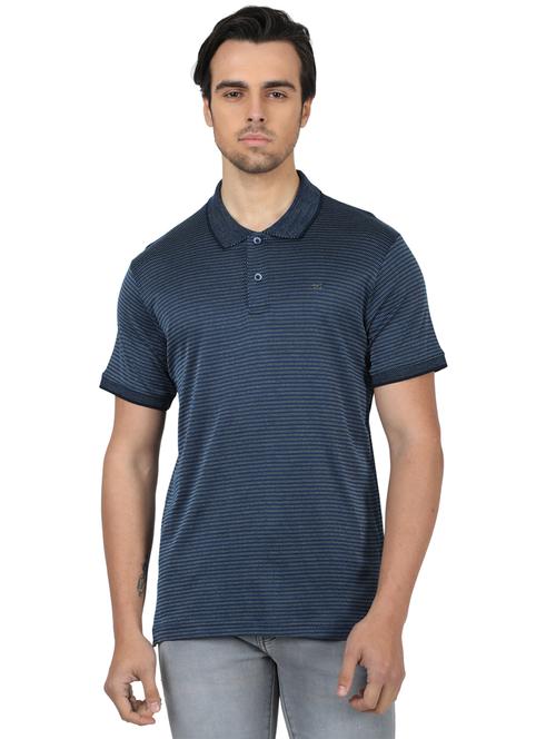 navy blue self design polo t-shirt - 17617544 - Standard Image - 1