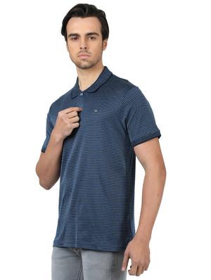 navy blue self design polo t-shirt - 17617544 - Standard Image - 2