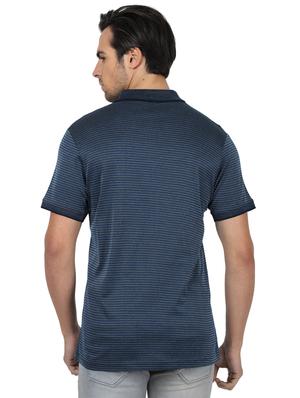 navy blue self design polo t-shirt - 17617544 - Standard Image - 3