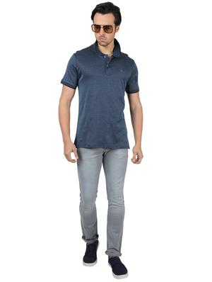 navy blue self design polo t-shirt - 17617544 - Standard Image - 4