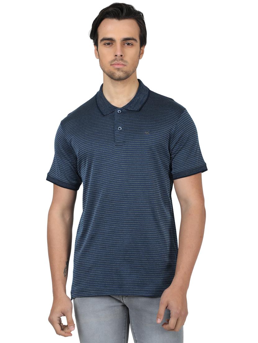 navy blue self design polo t-shirt - 17617544 - Zoom Image - 1