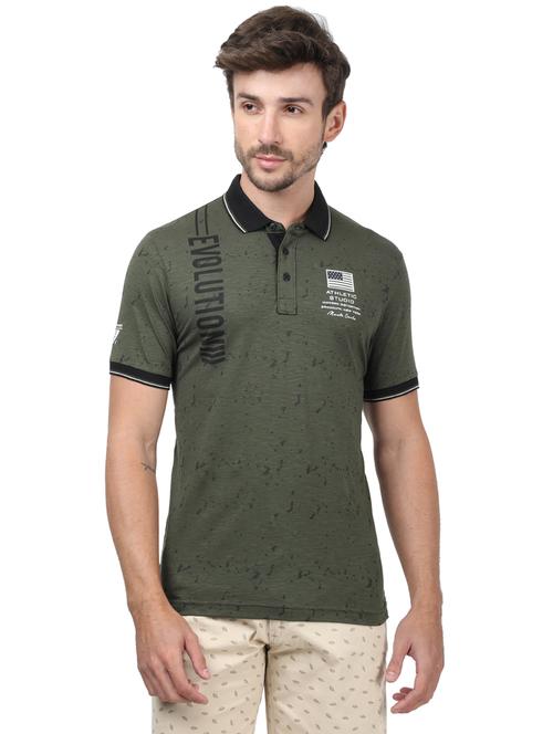 olive green printed polo t-shirt - 17617556 - Standard Image - 1