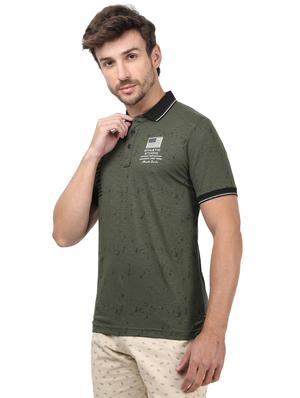 olive green printed polo t-shirt - 17617556 - Standard Image - 2