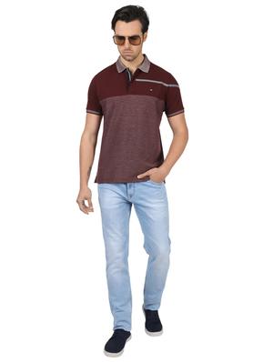 maroon color block cut & sew polo t-shirt - 17617564 - Standard Image - 4