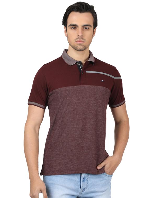 maroon color block cut & sew polo t-shirt - 17617564 - Zoom Image - 1