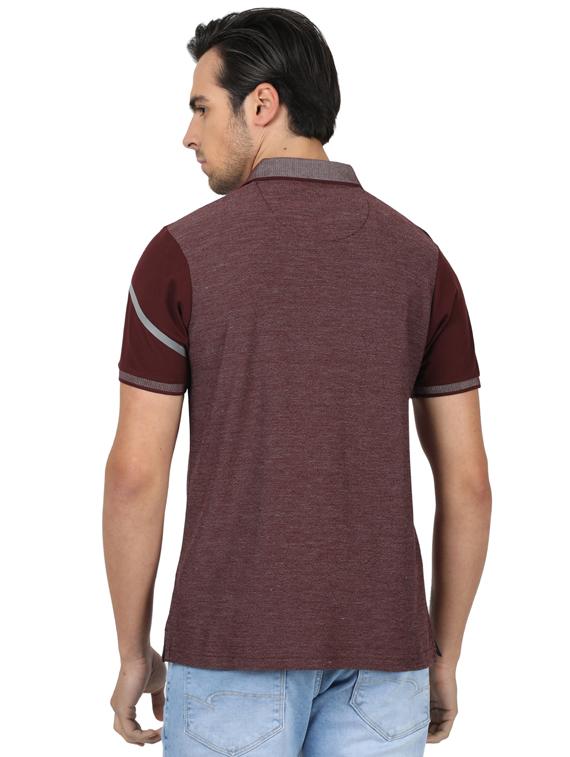 maroon color block cut & sew polo t-shirt - 17617564 - Zoom Image - 3