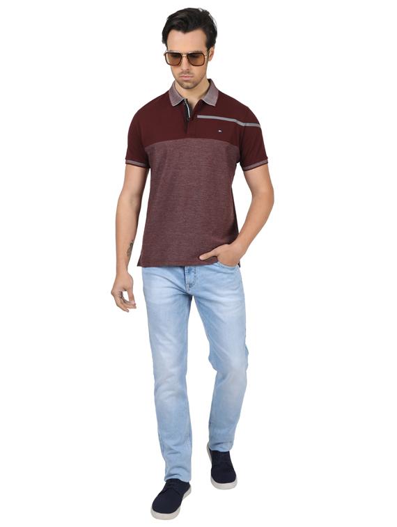 maroon color block cut & sew polo t-shirt - 17617564 - Zoom Image - 4