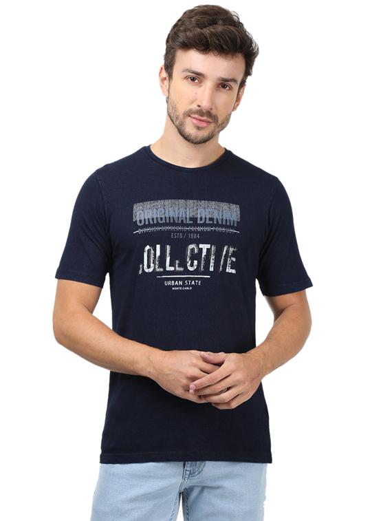 navy blue printed t-shirt - 17617574 - Zoom Image - 1