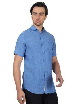 blue solid linen casual shirt - 17617595 - Standard Image - 2