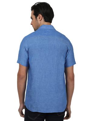 blue solid linen casual shirt - 17617595 - Standard Image - 3