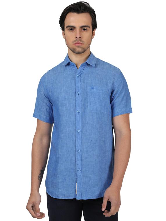 blue solid linen casual shirt - 17617595 - Zoom Image - 1