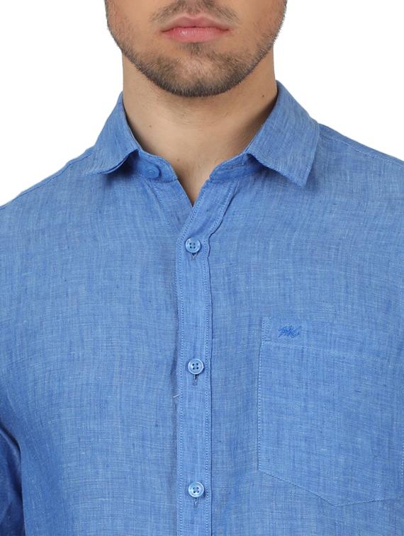 blue solid linen casual shirt - 17617595 - Zoom Image - 5