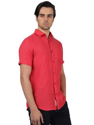 red solid linen casual shirt - 17617596 - Standard Image - 2