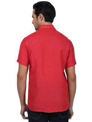 red solid linen casual shirt - 17617596 - Standard Image - 3