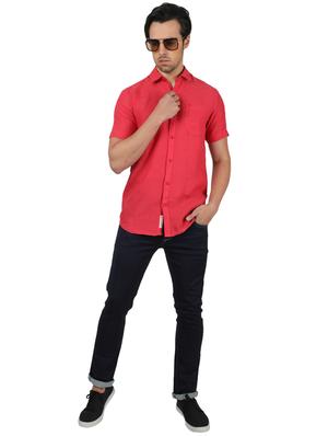 red solid linen casual shirt - 17617596 - Standard Image - 4