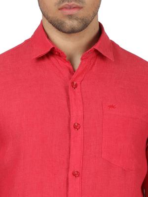 red solid linen casual shirt - 17617596 - Standard Image - 5