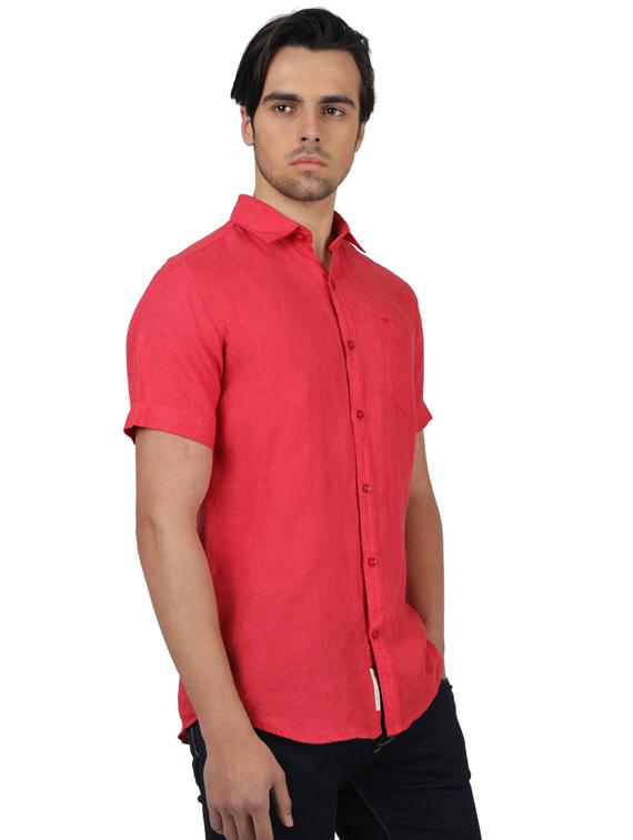red solid linen casual shirt - 17617596 - Zoom Image - 2