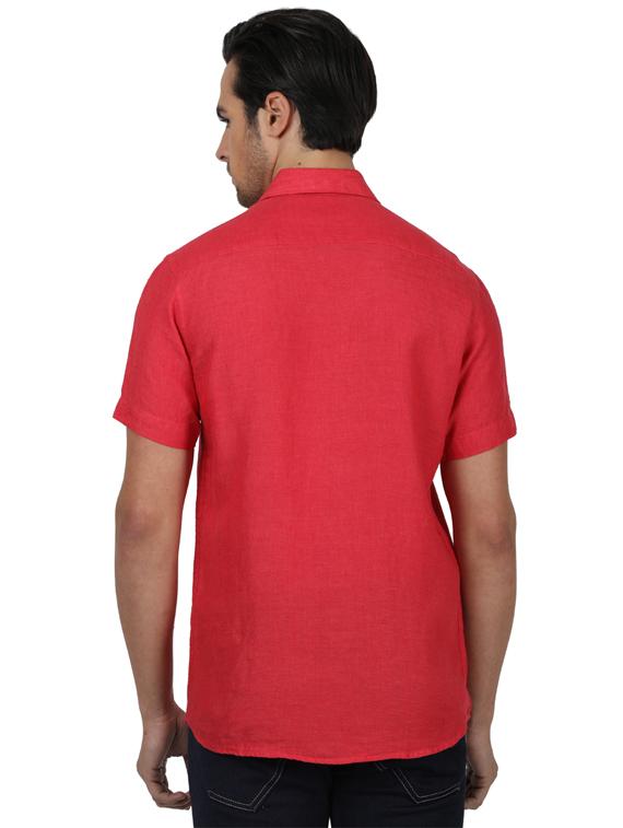 red solid linen casual shirt - 17617596 - Zoom Image - 3