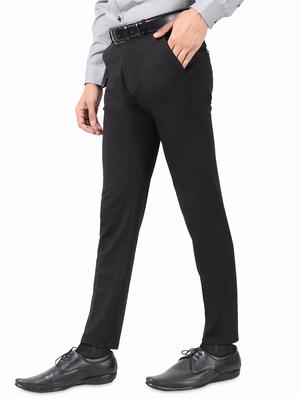 black solid flat front formal trouser - 17617653 - Standard Image - 2