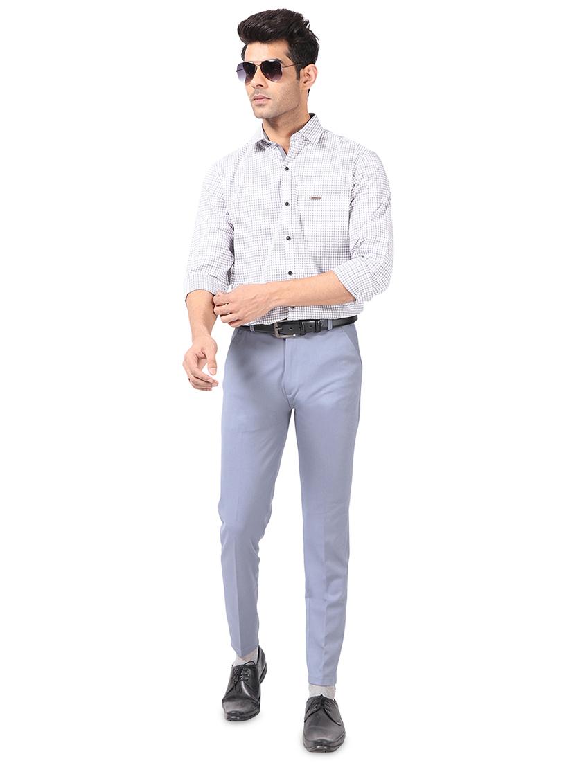 light blue solid flat front formal trouser - 17617654 - Zoom Image - 4