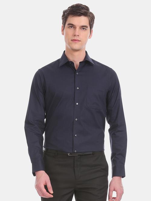 navy blue self design formal shirt - 17617720 - Standard Image - 1