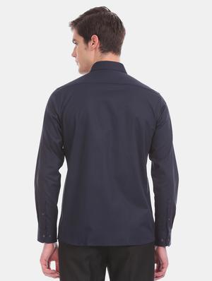 navy blue self design formal shirt - 17617720 - Standard Image - 3