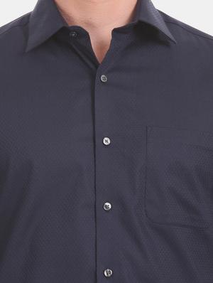 navy blue self design formal shirt - 17617720 - Standard Image - 5