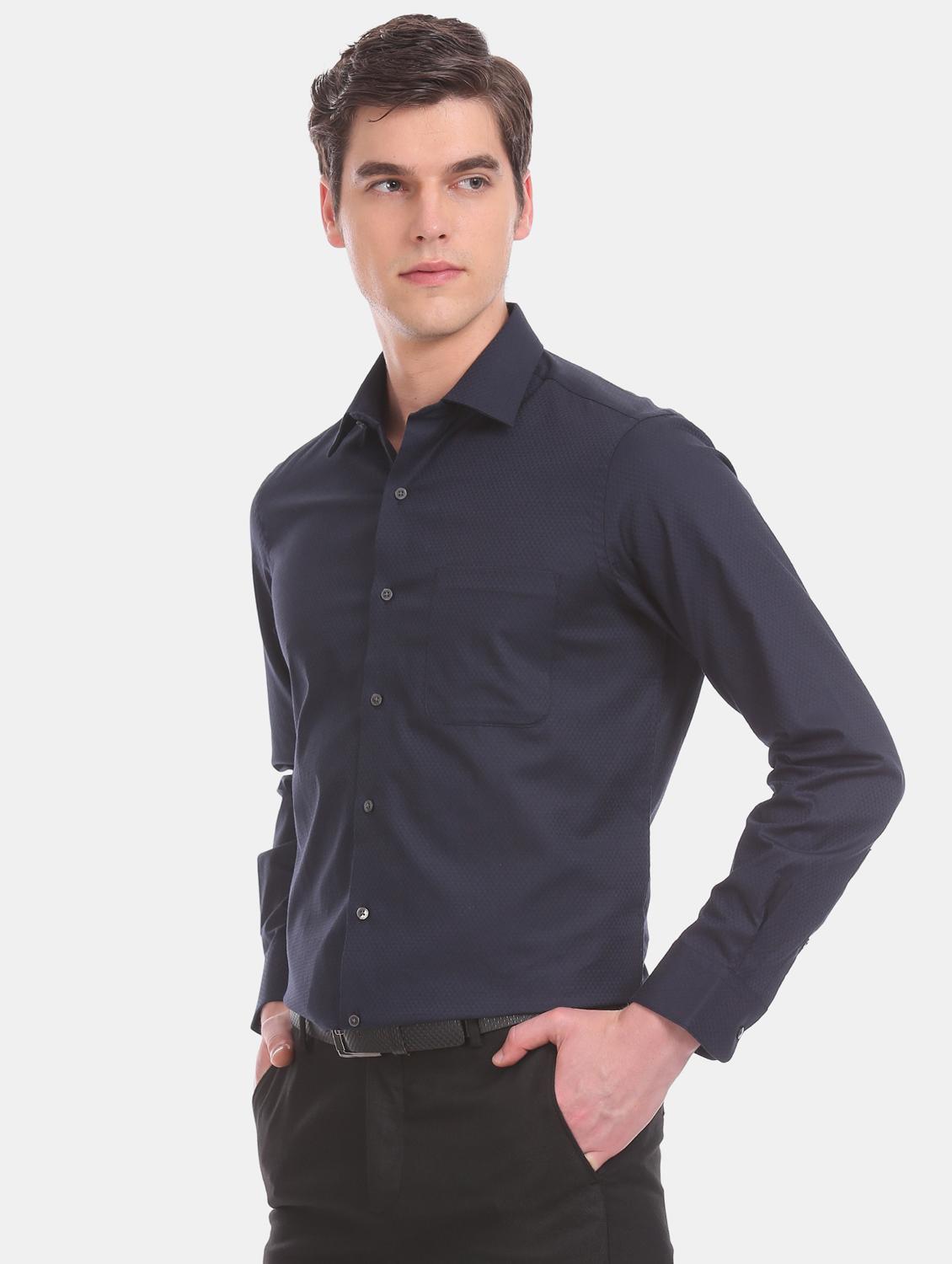 navy blue self design formal shirt - 17617720 - Zoom Image - 2