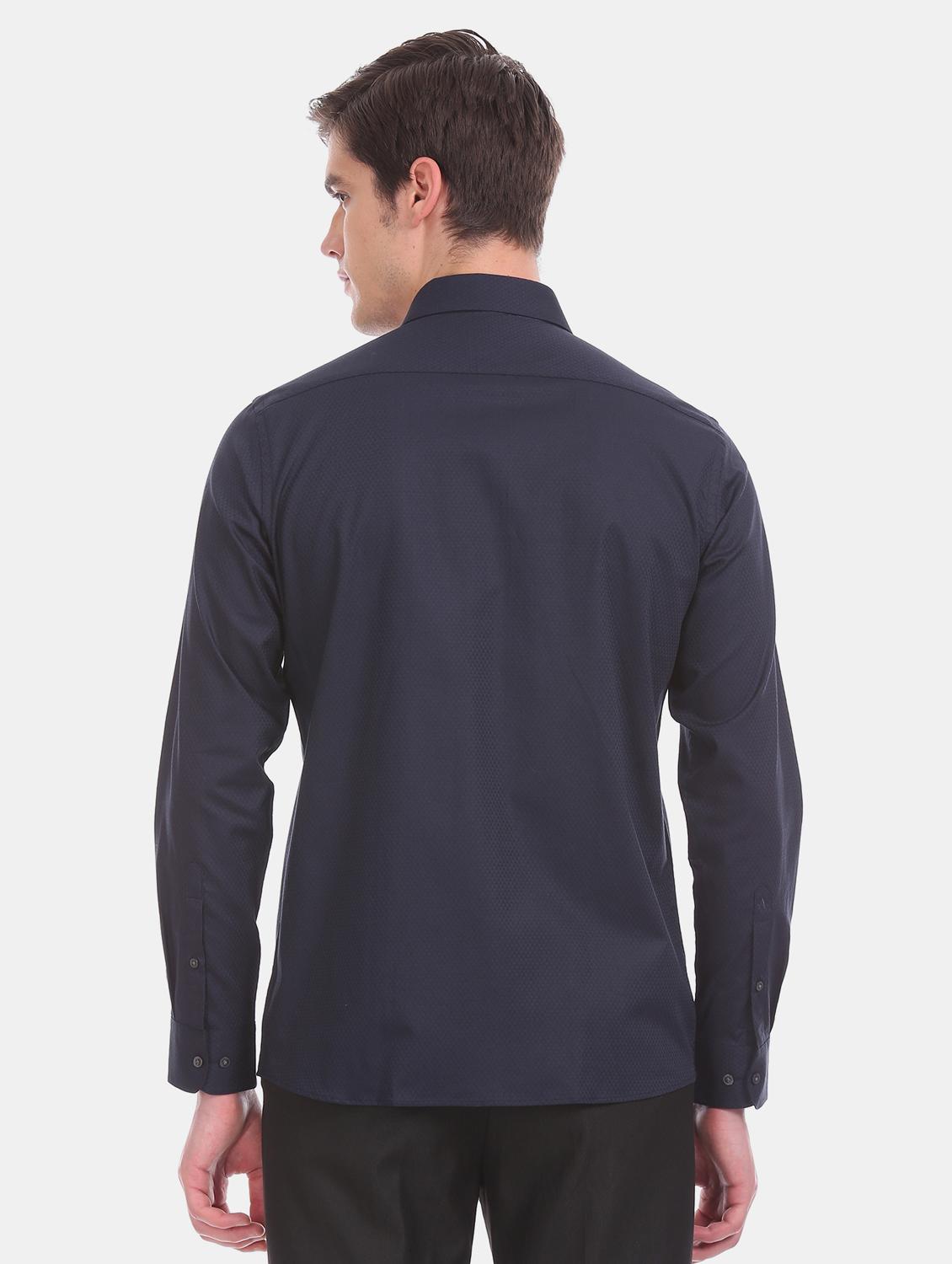 navy blue self design formal shirt - 17617720 - Zoom Image - 3