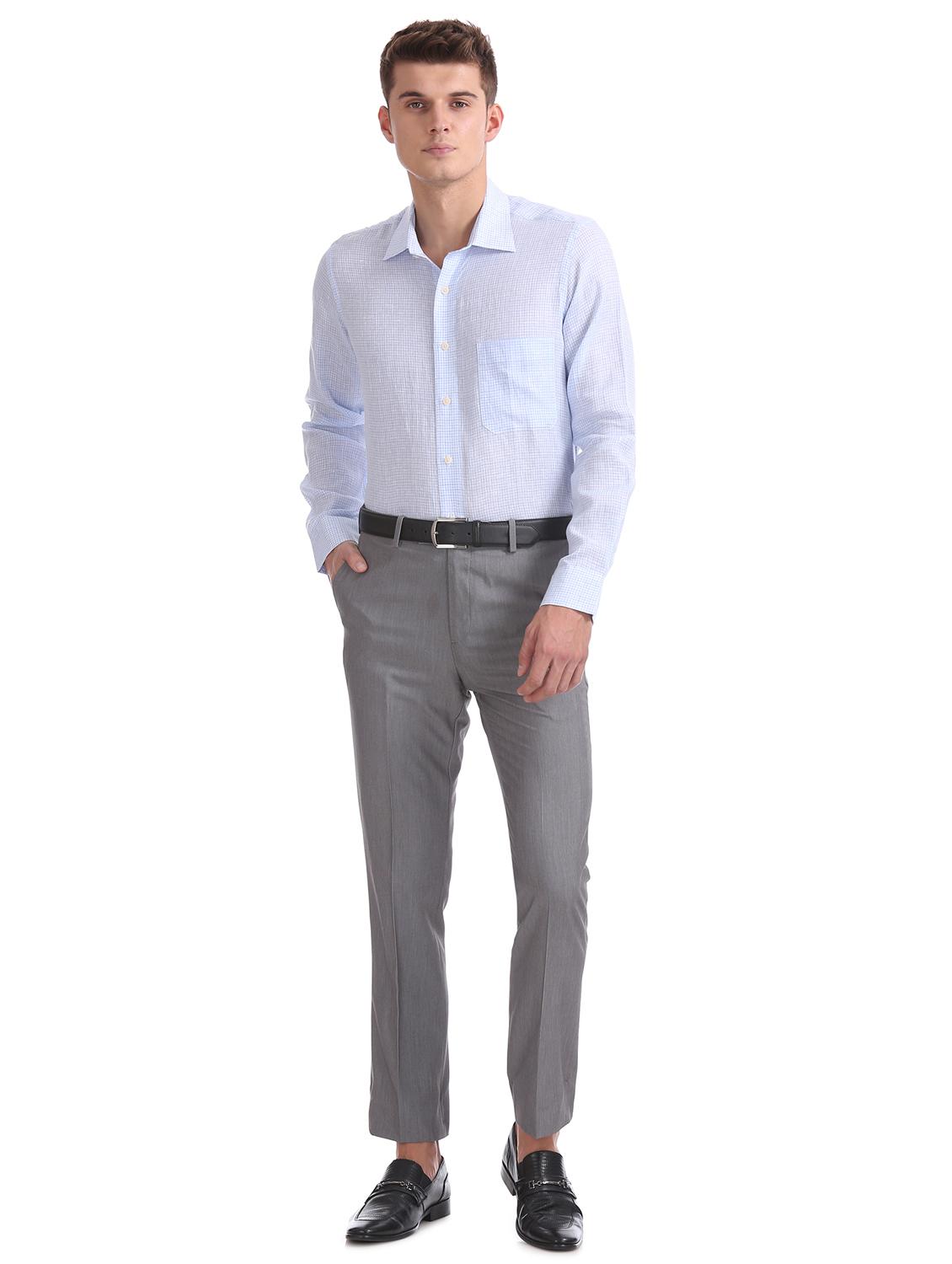 light blue checkered formal shirt - 17617727 - Zoom Image - 4