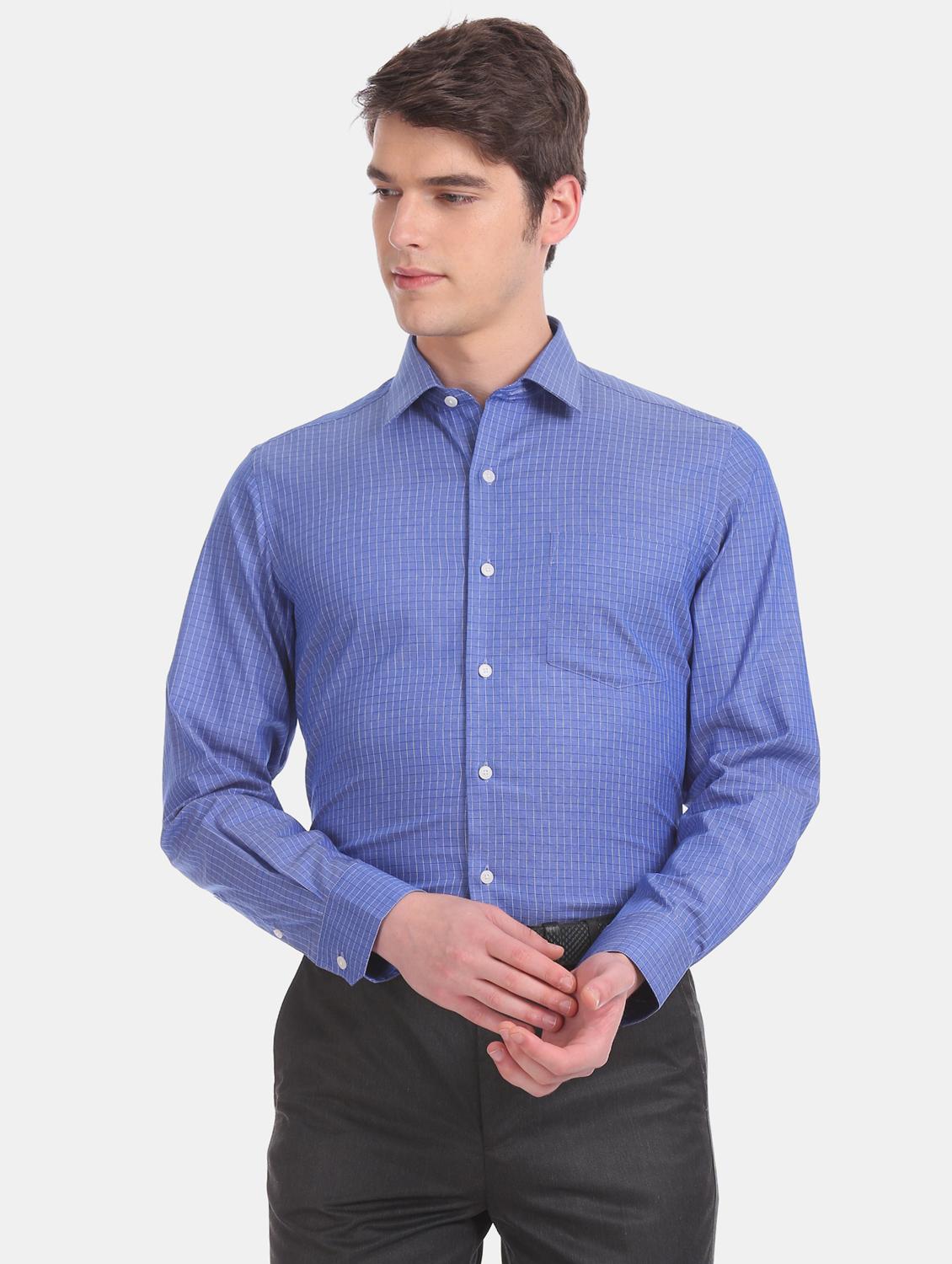 blue checkered formal shirt - 17617731 - Zoom Image - 1