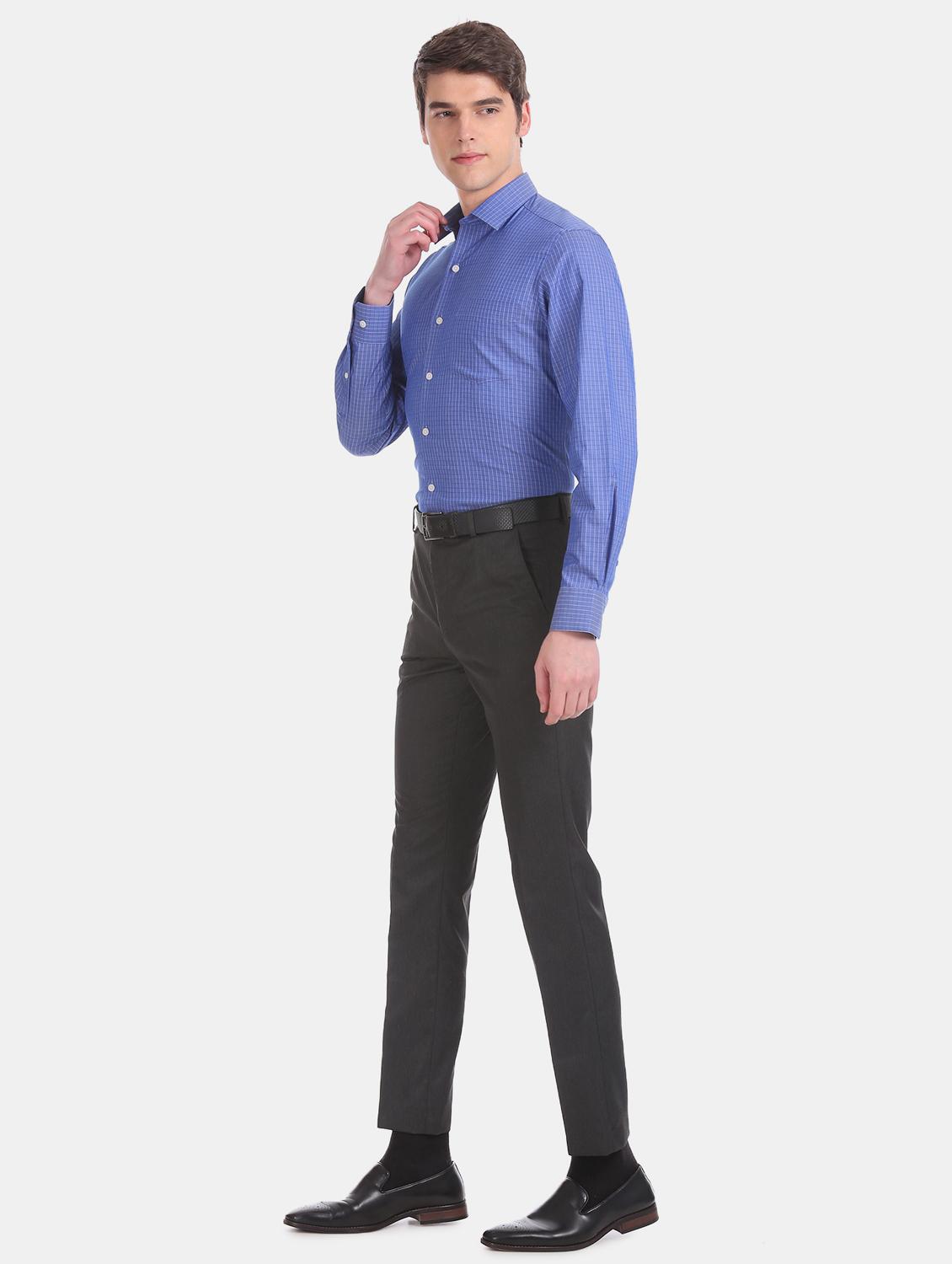 blue checkered formal shirt - 17617731 - Zoom Image - 4