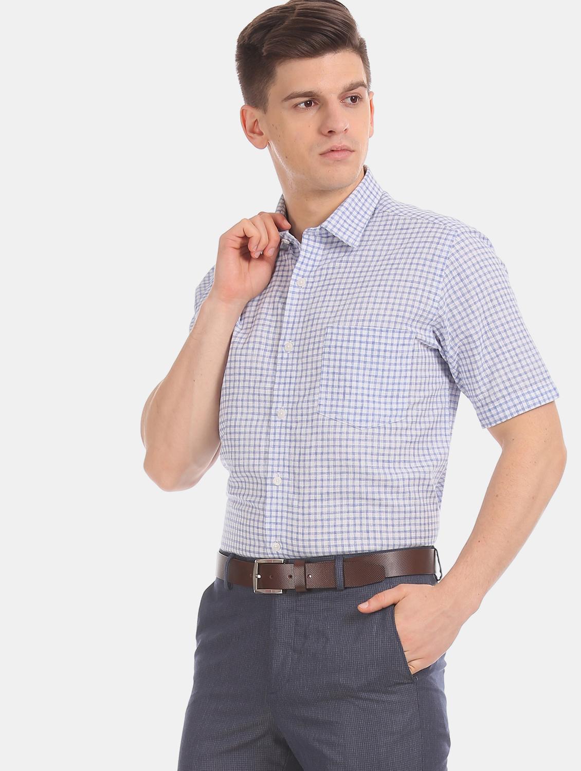 blue checkered formal shirt - 17617733 - Zoom Image - 2