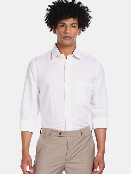 white solid linen formal shirt - 17617739 - Standard Image - 1