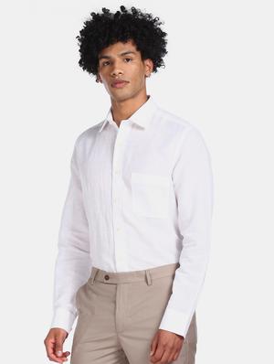 white solid linen formal shirt - 17617739 - Standard Image - 2
